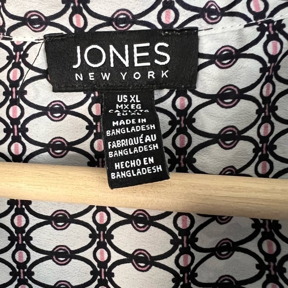 Jones New York long roll tab sleeve front pockets v neck blouse brown pink XL - Picture 6 of 8